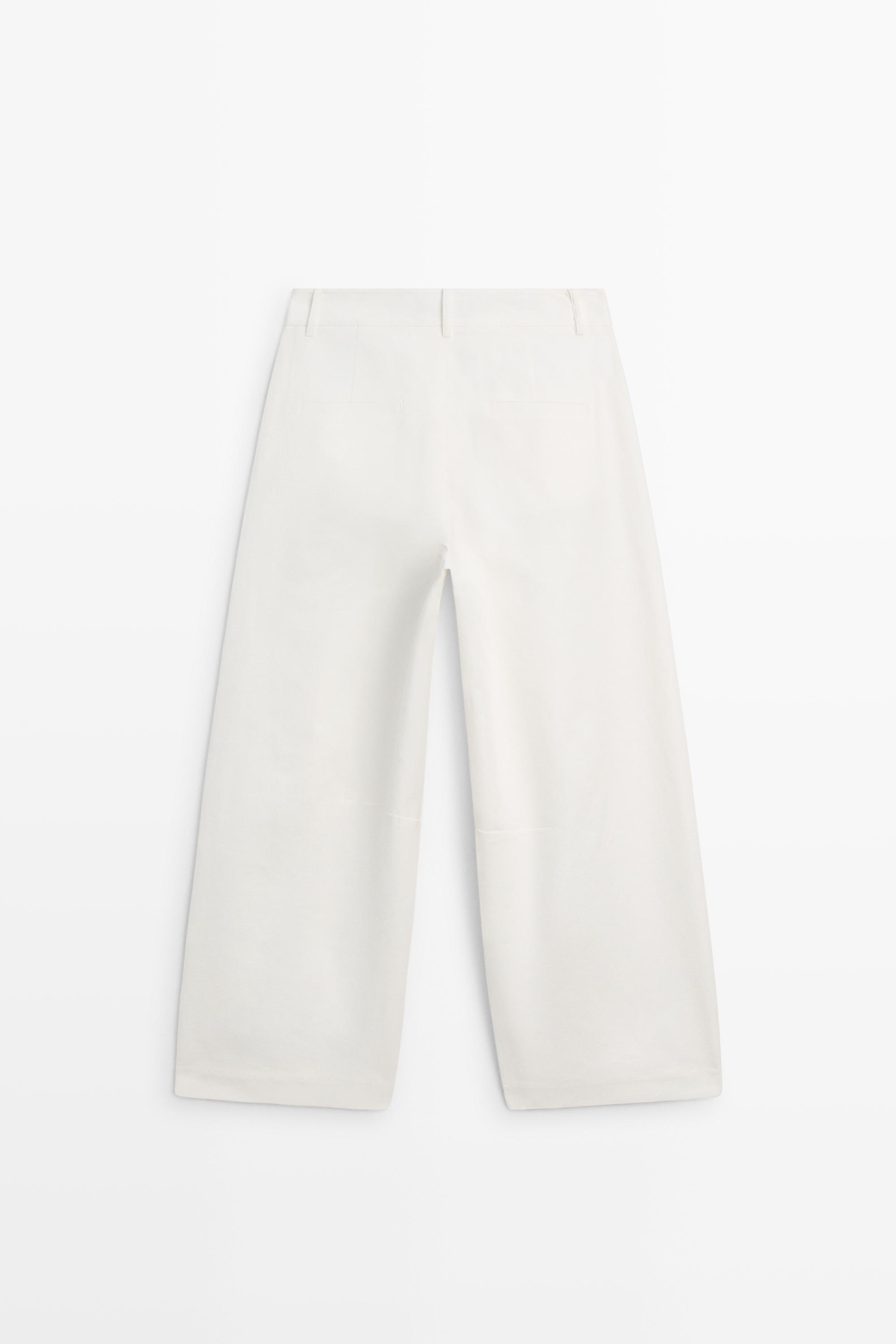 Cotton linen blend barrel fit pants